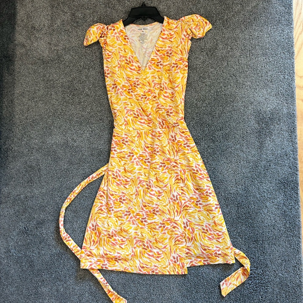 Nine West Yellow Floral Wrap Dress